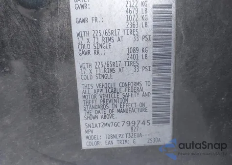 2016 Nissan Rogue S/Sl/Sv из США, поврежденный, VIN 5N1AT2MV7GC799745